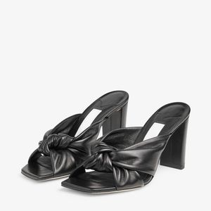 Fashion Women Sandals Avenue de 85 mm Pombas Italia Originales negros Nude Napa Leather Muleels Peep Toe Diseñador de verano Vestido de noche de lujo Tacón grueso Caja de tacones de tacones Eu 35-43