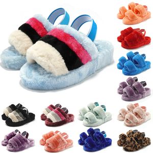 Fashion Femmes Sandales Fuzzy Fluffy Slippers Femme Chaussures pantoufle