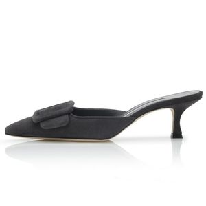 Moda Mujer Sandalias Bombas MAYSALE 50 mm Carbón Negro Gris claro Azul marino Ante Gatito Tacón Mules Italia Slingback Punta puntiaguda Diseño Sandalia Tacones altos Caja UE 35-43