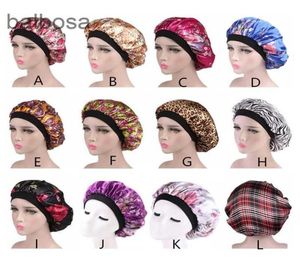 Fashion Women Satin Night Sleep Cap Shower Caps Hair Bonnet Hat Silk Head Cover brede verstelbare elastische band2068011