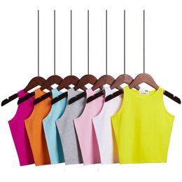 Mode femmes Sexy coton haut court Bustier multicolore sans manches recadrée Blusas gilet débardeur Camisole 14 couleurs 240401