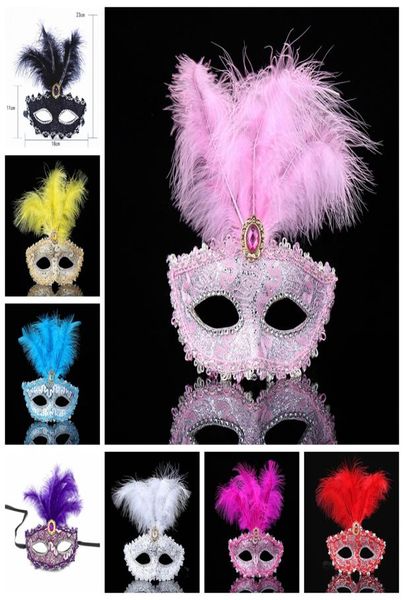 Fashion Women Sexy Feather Feather Mask Hallowmas Hallowmas Mask Venetian Masquerade Farty Farty Holiday Masks with Feathers Beads DBC3503069