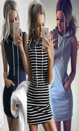 Fashion Women Sexy Summer Bandage Bodycon Evening Party Cocktail Casual Korte Mini Dress Dames kleding Streep Mouwloze mouwloze 6909691