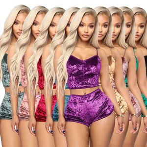 Mode tracksuits dames sexy fluwelen pyjama sets dames kanten v-hals crop tops shorts 2 pc's meisje nachtjurk slaapkleding lingerie