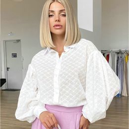 Mode vrouwen shirts 100% katoenen shirt voor vrouwen zomer vintage hollow-out shirt chic elegante blouse blusa feminina 2023