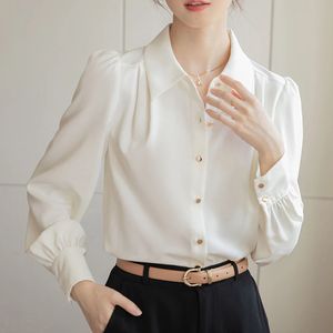 Fashion Femmes Chemises et chemisiers Blouse en satin Tops à manches longues Collier de borne blanc décontracté de style 240407