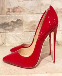 Mode dames schoenen rood patent hoge hakken schoenen laarzen kegel hiel 120 mm echt lederen bruiloftsfeestjes 2672117