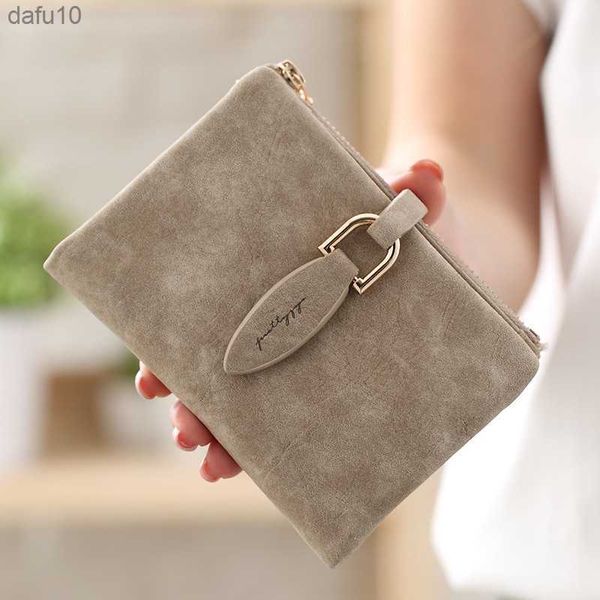 Monederos cortos de moda para mujer 2023 Vintage de cuero PU para mujer, cartera de mano corta con cierre a presión, cartera pequeña mate para mujer, monedero femenino L230704