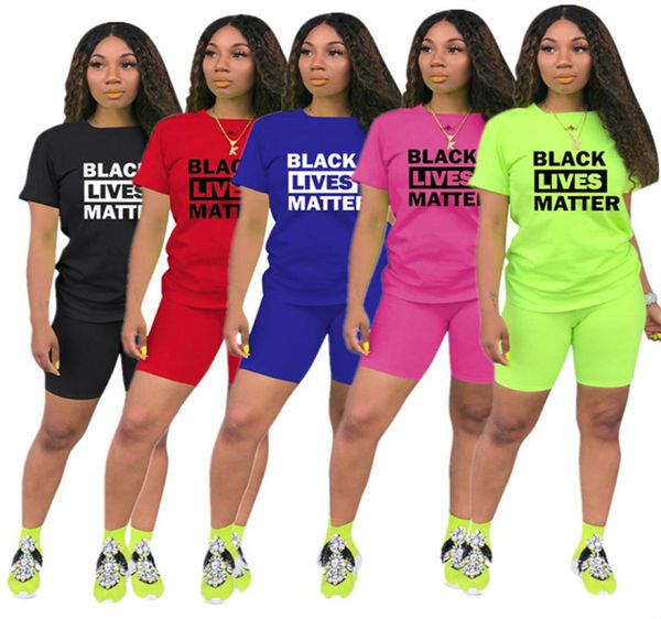 Fashion Women Shorts Suit Black Lives Matter Lettre en deux pièces Set Set à manches courtes Tshirt T-shirt Shorts Sports Summer 3380617