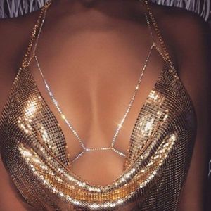 Mode femmes argent strass corps chaînes bijoux Unique Flash brillant strass soutien-gorge corps chaînes bijoux 2 couleurs
