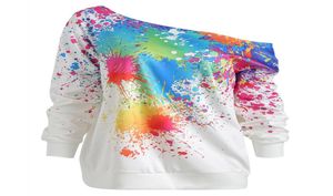 Mode vrouwen scheve nek lange mouw lange sectie snoepkleuren één woord kraag spatten splatter print sweatshirt top1973465