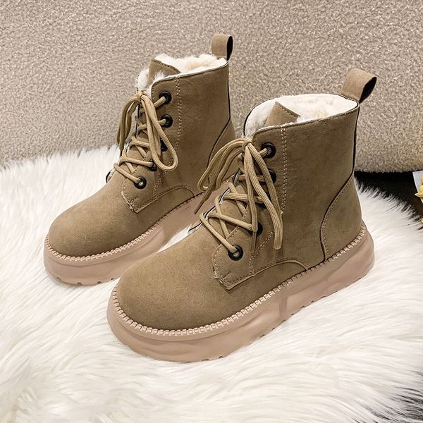 Bottines de neige en cuir à lacets pour femme, chaussures chaudes en fausse fourrure, taille 35 à 40, à la mode, hiver