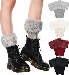 Calcetines de mujer de moda Invierno Faux Fur Boot Cuff Crochet Knit Boots Cover Calentadores de piernas cortos y peludos 9 colores