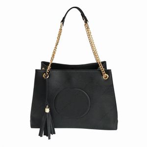 Mode femmes Soho sac à main fourre-tout sacs à bandoulière noir Pu cuir or chaîne sac bandoulière couleur pure dame sacs à main fourre-tout gland Han2651