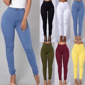 Moda mujer Color sólido mallas de mezclilla mallas pantalones pitillo pantalones vaqueros ajustados elásticos adelgazantes BuLift pantalones vaqueros de talla grande