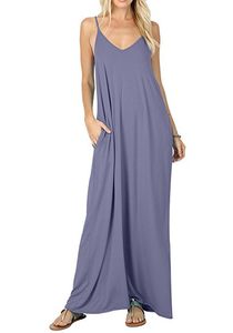 Mode-Femmes Solide Longue Plage Maxi Boho Robes D'été Casual Spaghetti Strap Robe Vêtements