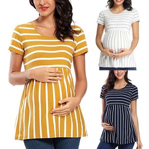 Fashion Women Stripe Stripe Sleeve Casual Casual Daily Femme Femme Blouse Summer O-cou T-shirt Maternity Tops L2405