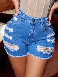 Fashion Women Street Ripped Slant Pocket High Taist Hémand brut Denim Skinny Shorts femelles décontractées Spring Outdoor Short 240407