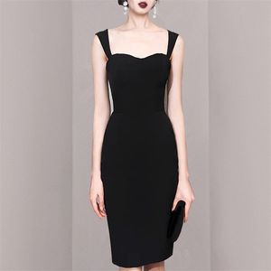 Mode Vrouwen Zomerjurken Hoge Taille Elegante Sexy Spaghetti Strap Casual Black Dress 210520