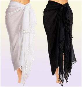 Fashion Women Summer Swimwear Bikini CoverUps Cover Up Beach Maxi Long Wrap Jirt Sarong Robe Black and White9299298