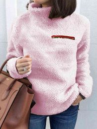 Mode-vrouwen sweatshirts herfst winter top lange mouw pluche warme trui tuniek vrouwelijke roze dames kleding rits streetwear