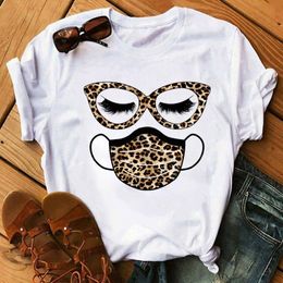 Mode vrouwen t-shirt luipaard gezicht masker wimper print Tee vrouwelijke korte mouw tops harajuku t-shirts 90s meisjes