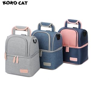 Mode Femmes Dîner Thermique Boîte À Lunch Sacs Glacière Pique-Nique Poche pour Aliments Enfants Lait Cas Double Couche Portable Boxs Bolsa Termica 210818