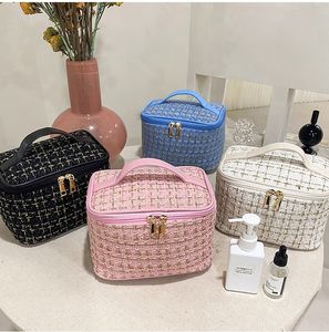 Sac fourre-tout à la mode pour femmes, sac de maquillage à carreaux, grande capacité, sac à main portable, sac de lavage et de rangement, boîte de maquillage, voyage, vente en gros