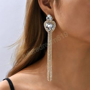 Mode femmes à la mode couleur or longue chaîne gland Bling cristal coeur boucles d'oreilles Brincos bijoux coréens