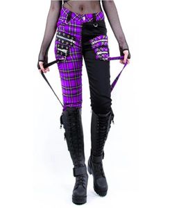 Mode Dames Broeken Gothic Punk Stijl Lage Wasit Tartan Zwarte Splicing Broek Winter Herfst Mujer Pantalones Femme Pantalon6019641