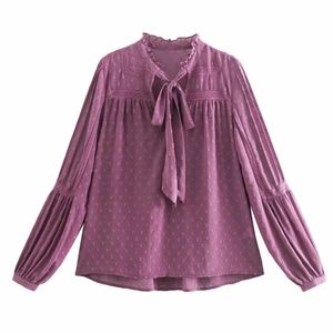 Mode Femmes V Cou À Lacets Noeud Papillon Chemise En Mousseline De Soie Femme À Manches Longues Blouse Dame Lâche Tops Blusas S8579 210430