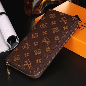 Mode femmes portefeuille en cuir véritable portefeuille unique portefeuilles à glissière dame dames long classique sac à main avec boîte carte 608