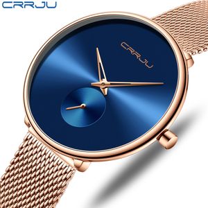 Mode femmes montre de luxe CRRJU décontracté Simple dames robe quotidienne maille montre-bracelet minimaliste étanche Quartz femme horloge