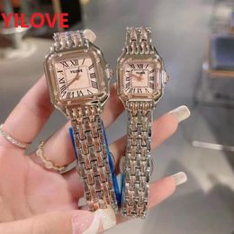 Mode Vrouwen Horloge Vierkante Romeinse Wijzerplaat Quartz Horloge Kleine Rose goud zilver Roestvrij Stalen Armband Ketting Dame Watch266N