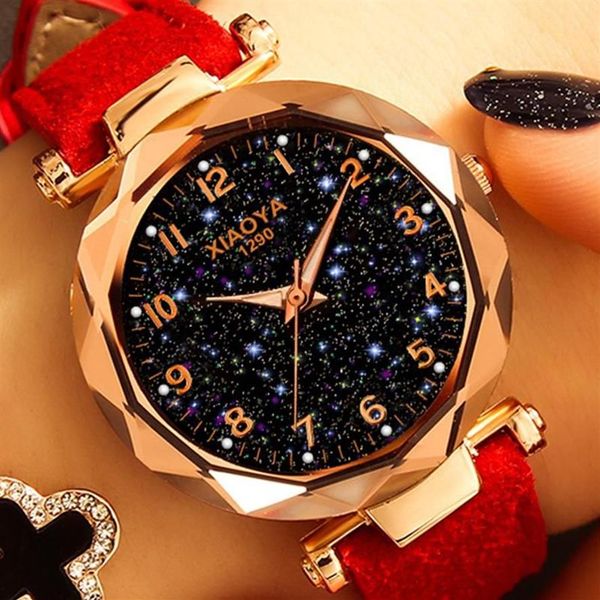 Mode femmes montres 2021 vendre étoile ciel cadran horloge de luxe en or Rose femmes Bracelet Quartz poignet goutte montres 252I
