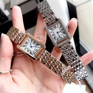 Mode Femmes Montres Mouvement à quartz Argent Or Robe Montre Lady Square Tank Boîtier en acier inoxydable Fermoir original Analog Casual Montre-bracelet Montre de c7EF #