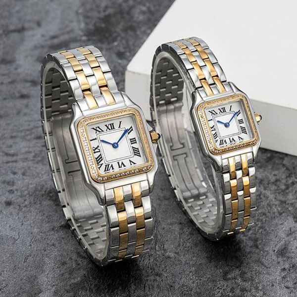 Relojes de mujer de moda Movimiento de cuarzo Plata Oro Vestido de plata Reloj Lady Square 22/30 MM * 27/37 MM Caja de acero inoxidable Cierre Reloj de pulsera informal De Luxe