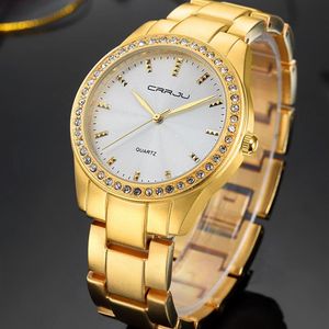 Mode femmes montres Top marque de luxe CRRJU horloge femme or acier armée militaire montre à Quartz dames Sport Relogio Masculino282z