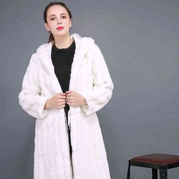 Mode Vrouwen Wit Faux Konijnenbontjas Warm Nep Long Trench Winter Vrouwelijke Overjassen Plus Size 3XL 211207