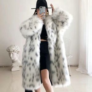 Mode femmes manteaux d'hiver Faux manteau de fourrure de renard dame décontracté neige imprimé léopard veste de fourrure femme épais chaud en peluche vêtements d'extérieur