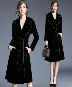 Fashion Winter Coats Golden Striped Suit Collar Designer Luxe kleding Vrouw Velvet Trench Coat Windscheper Mujer Abrigos D5605407