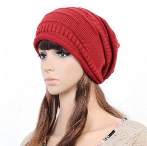 Mode-femmes chapeau d'hiver casquettes Bonnet chapeaux d'hiver mâle et femelle plié hop Beanie chaud Baggy laine tricoté