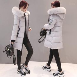 Mode vrouwen winterjas met bontkraag warme hooded vrouwelijke vrouwen jas lang naar beneden