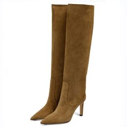 Moda Mujer Botas altas de invierno Mavis 85 hechas de bombas de gamuza Bootes Italia Damas perfectas Punta puntiaguda Diseñador Fiesta de bodas de lujo Tacón alto Botines largos Caja EU 35-43