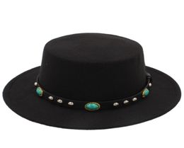 Mode femmes laine melon chapeau plaisancier marin porc tarte casquette Turquoise cuir ceinture 4601589