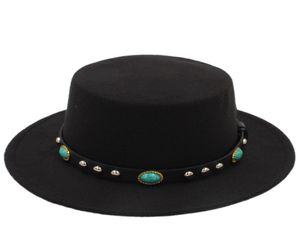 Mode femmes laine melon chapeau plaisancier marin porc tarte casquette Turquoise cuir ceinture 7928649