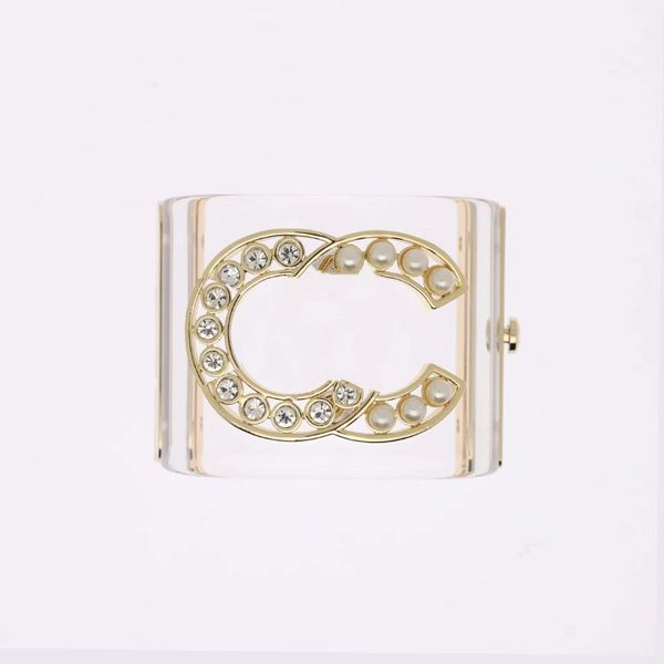 Fashion Women Circón Transparente brazalete ancho diseñador de vestimenta gran ciclo C de brazalete Bangle Brochón Diamante Diamante abierto Accesorios de joyas de perlas lisas