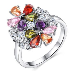Mode Women039s Nieuwe Kleurrijke Edelsteen Ring 925 Sterling Zilver Dames Diamanten Ring Bloem Ring Bruiloft Sieraden Gift Siz5377282