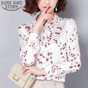 Fashion Womens and Blouses Dames Chiffon Blouse Afdrukken Button White Shirt voor Vrouwen Tops Plus Size 6491 50 210415