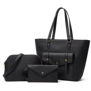 Mode Womens Tassen Effen Kleur PU Design 3-Piece Set Style Dames Handtas Casual Groot-Capaciteit Dames Winkelen Tas Portemonnee